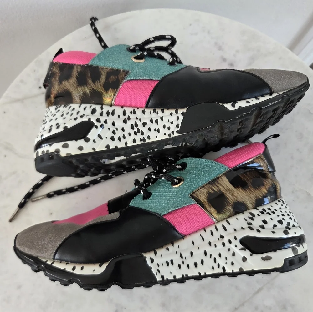 Steve Madden Women’s Cliff Sneakers Platform Animal Print Pink Turquoise Retro 8 - Picture 5 of 13